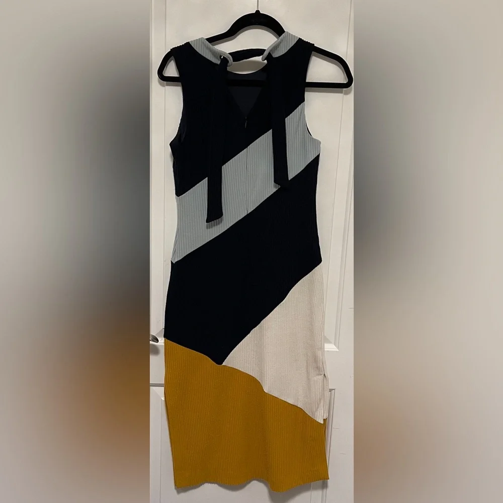 Anthropologie Hutch Lena Colorblocked Knit Midi Dress Black Gold Petite Small - Picture 2 of 13